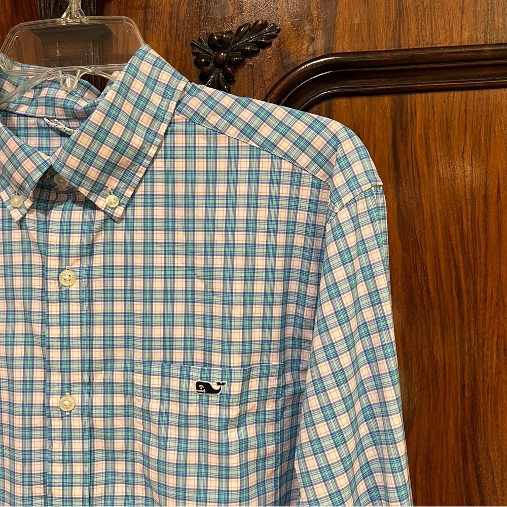 NWT Vineyard Vines On-The-Go Performance L/S Blue Check Shirt - size M